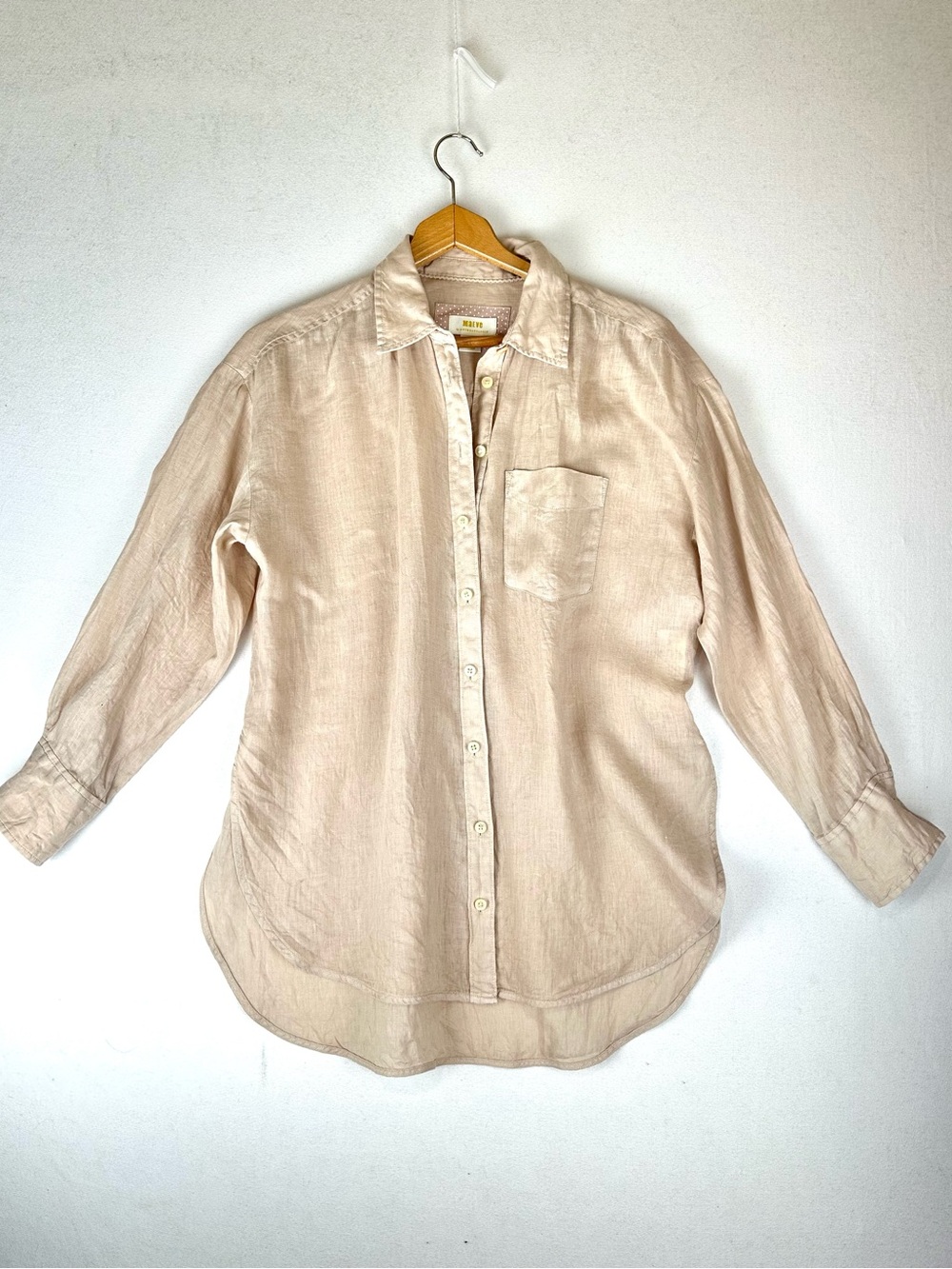 Maeve Anthropologie Linen Button Down Shirt Neutral Minimalist Coastal Resort